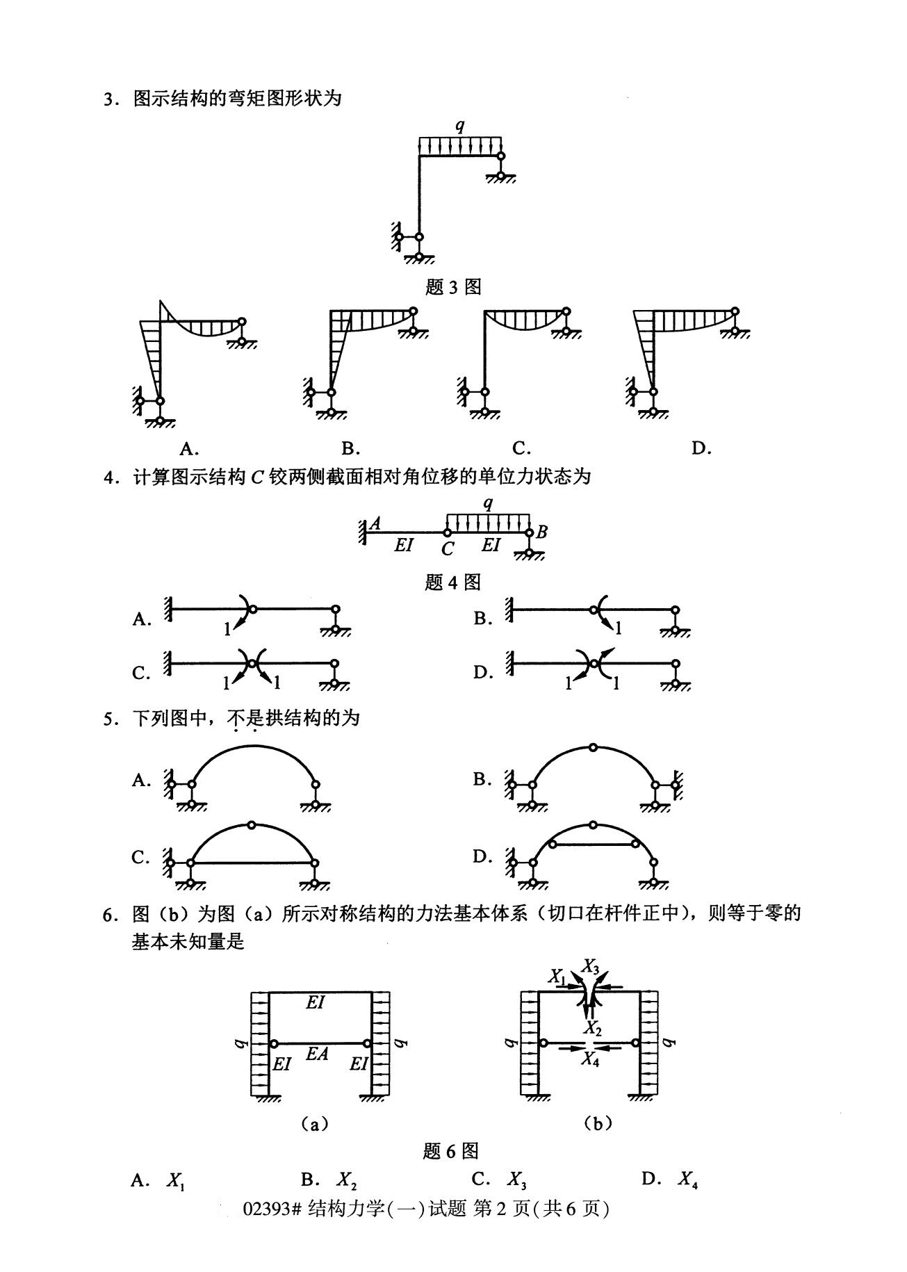 全国2020年8月自考02393结构力学(一)试题
