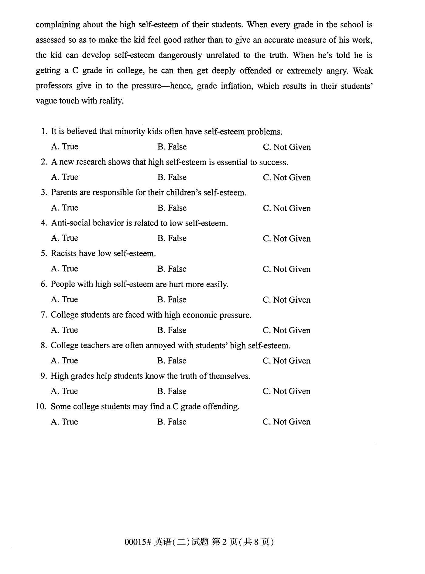 2022年10月上海自考00015英语(二)真题试卷